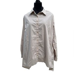 Zac & Rachel Women's Beige Button-Up Tunic Shirt Size L Relaxed Fit Cotton Blend